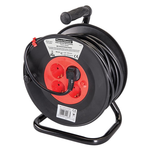 Powermaster 197277 European Type F Schuko Cable Reel 230V - 16A 25m 4 CEE 7/4 Sockets - Voyto Ltd Online