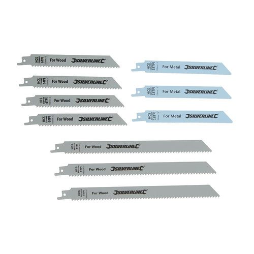 Silverline 783087 Recip Saw Blades for Wood & Metal 10pce - HCS - 240 & 150mm - Voyto Ltd Online