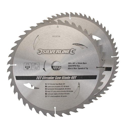 Silverline 803634 TCT Circular Saw Blades 40, 60T 2pk - 300 x 30 - 25, 20, 16mm Rings - Voyto Ltd Online