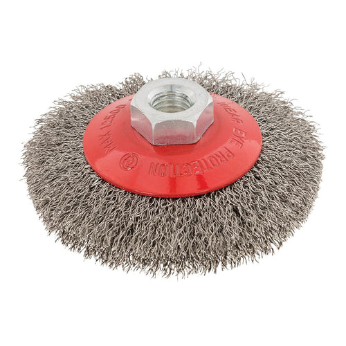 Silverline 450322 Stainless Steel Crimp Bevel Brush - 100mm - M14 - Voyto Ltd Online