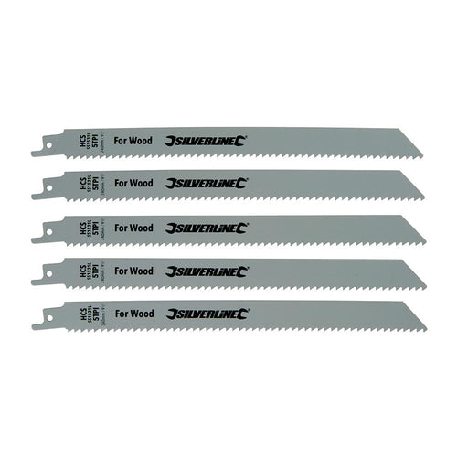Silverline 196500 Recip Saw Blades for Wood 5pk - HCS - 5tpi - 240mm - Voyto Ltd Online