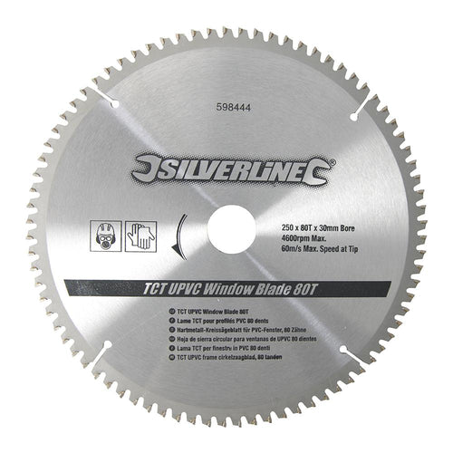 Silverline 598444 TCT UPVC Window Blade 80T - 250 x 30 - 25, 20, 16mm Rings - Voyto Ltd Online