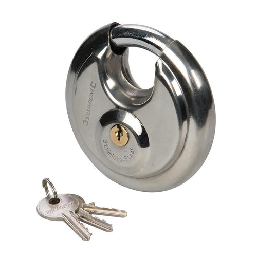 Silverline 436750 Stainless Steel Disc Padlock - 90mm - Voyto Ltd Online