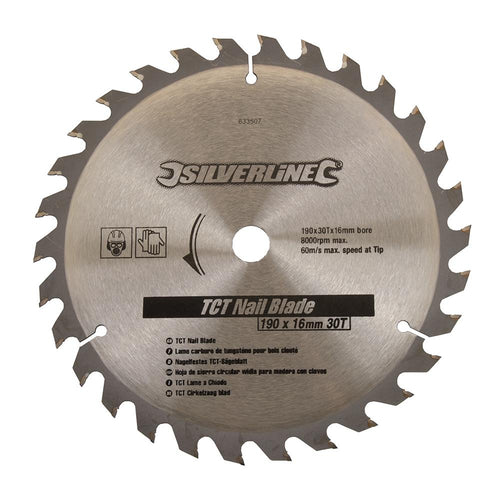Silverline 633507 TCT Nail Blade 30T - 190 x 16 - No Rings - Voyto Ltd Online