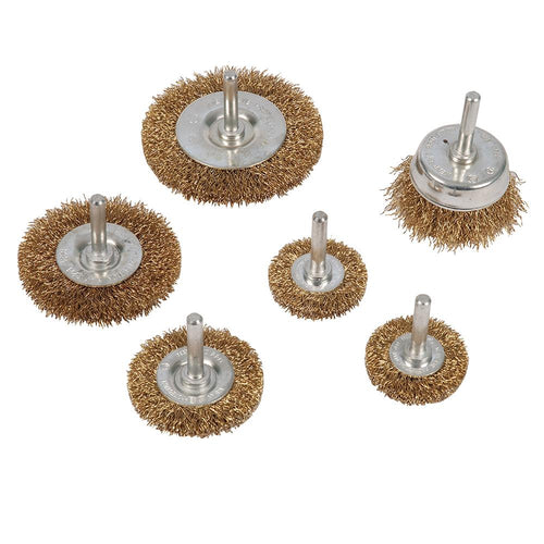 Silverline 993067 Brassed Steel Wire Wheel & Cup Brush Set 6pce - 6pce - Voyto Ltd Online
