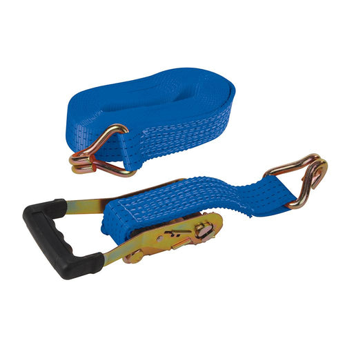 Silverline 356874 Rubber-Handled Ratchet Tie Down Strap J-Hook - 8m x 50mm Rated 2000kg Capacity 4000kg - Voyto Ltd Online