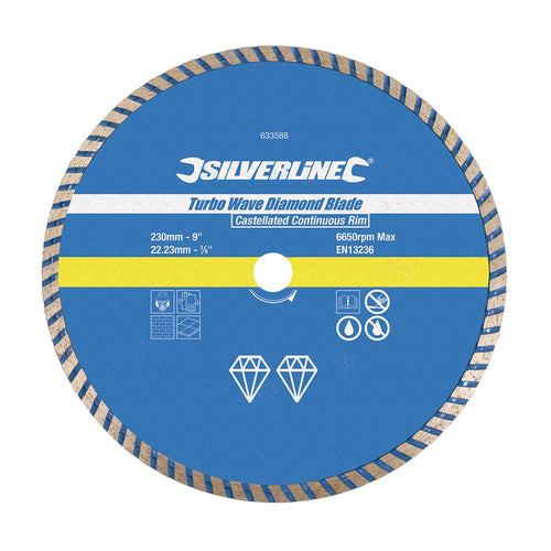 Silverline 633588 Turbo Wave Diamond Blade - 230 x 22.23mm Castellated Continuous Rim - Voyto Ltd Online