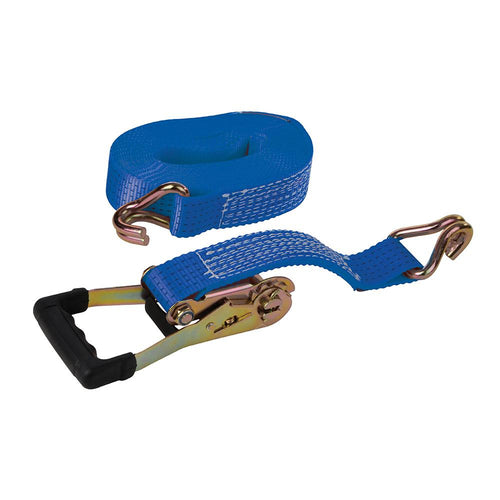 Silverline 846125 Rubber-Handled Ratchet Tie Down Strap J-Hook - 8m x 50mm - Rated 2500kg Capacity 5000kg - Voyto Ltd Online