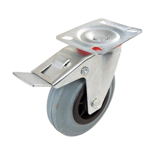 Fixman 663584 Braked Swivel Rubber Castor - 125mm 100kg - Voyto Ltd Online