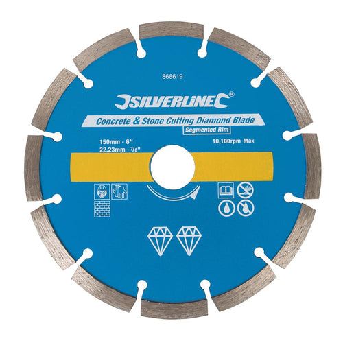 Silverline 868619 Concrete & Stone Cutting Diamond Blade - 150 x 22.23mm Segmented Rim - Voyto Ltd Online
