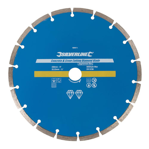 Silverline 589673 Concrete & Stone Cutting Diamond Blade - 230 x 22.23mm Segmented Rim - Voyto Ltd Online
