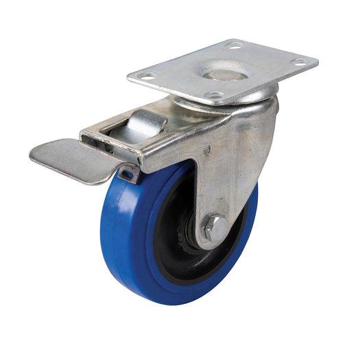 Fixman 200742 Braked Swivel Elastic Rubber Castor - 100mm 140kg Blue - Voyto Ltd Online