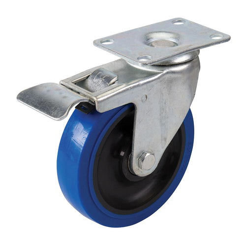 Fixman 200818 Braked Swivel Elastic Rubber Castor - 125mm 180kg Blue - Voyto Ltd Online