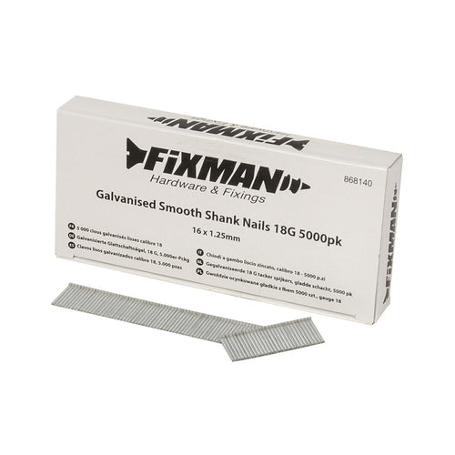 Fixman 868140 Galvanised Smooth Shank Nails 18G 5000pk - 16 x 1.25mm - Voyto Ltd Online