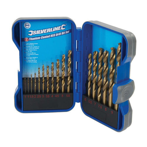 Silverline 633829 Titanium-Coated HSS Drill Bit Set 17pce - 1 - 9mm - Voyto Ltd Online