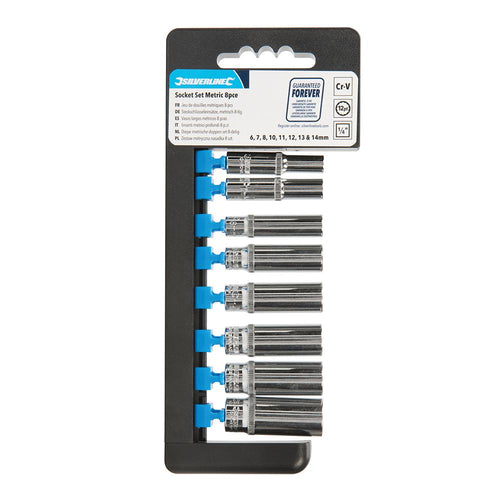 Silverline 297259 Deep Socket Set 1/4" Drive Metric 12pt 8pce - 6 - 14mm - Voyto Ltd Online