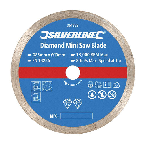 Silverline 361323 Diamond Mini Saw Blade - 85mm Dia - 10mm Bore - Voyto Ltd Online