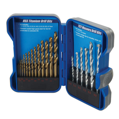 Silverline 633805 Titanium-Coated HSS & Masonry Drill Bit Set 19pce - 1 - 9mm - Voyto Ltd Online