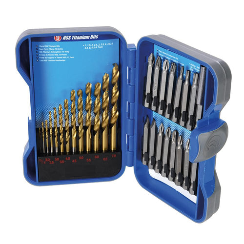 Silverline 633843 Titanium-Coated HSS Drill Bit & CRV Screwdriver Bit Set 29pce - 1 - 7mm - Voyto Ltd Online