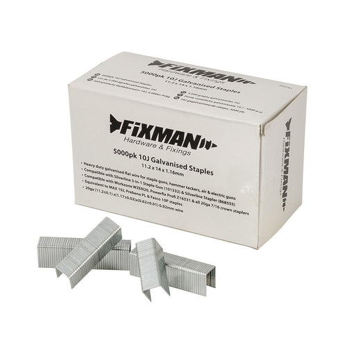 Fixman 470282 10J Galvanised Staples 5000pk - 11.2 x 8 x 1.17mm - Voyto Ltd Online