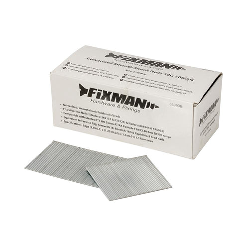 Fixman 353998 Galvanised Smooth Shank Nails 18G 5000pk - 50 x 1.25mm - Voyto Ltd Online