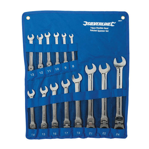 Silverline 399017 Flexible Head Ratchet Spanner Set 14pce - 8 - 24mm - Voyto Ltd Online