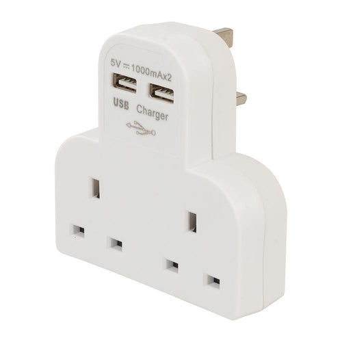 Powermaster 819066 Dual Socket T Adaptor with Twin USB - 2100mAh Combined - Voyto Ltd Online