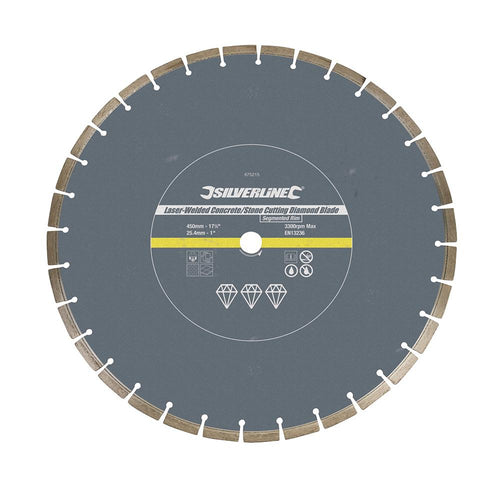 Silverline 675215 Laser-Welded Concrete & Stone Cutting Diamond Blade - 450 x 25.4mm Segmented Rim - Voyto Ltd Online