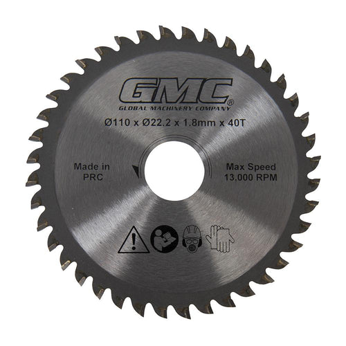 GMC 586371 Tungsten Carbide-Tipped Saw Blade GTS1500 - TCT Saw Blade 110 x 22.2 x 40T - Voyto Ltd Online