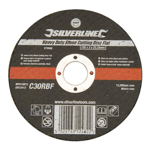 Silverline 273562 Heavy Duty Stone Cutting Disc Flat - 125 x 3 x 22.23mm - Voyto Ltd Online