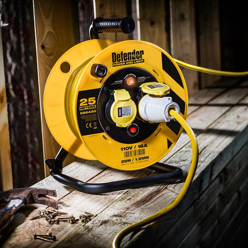Defender E86455 Cable Reel 25m 2 Way - 110V 16A - Voyto Ltd Online