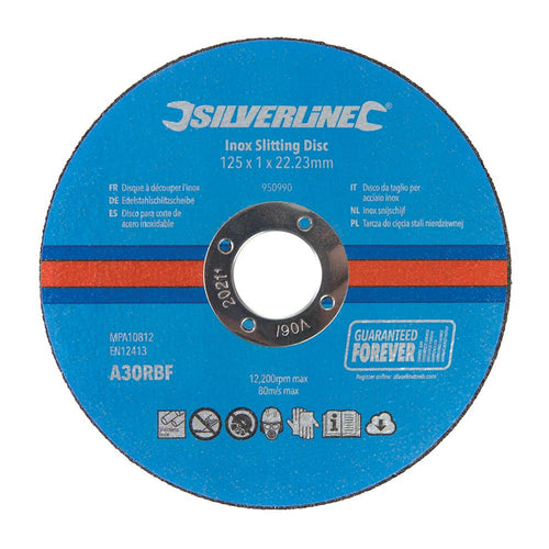 Silverline 950990 Inox Slitting Discs 10pk - 125 x 1 x 22.23mm - Voyto Ltd Online