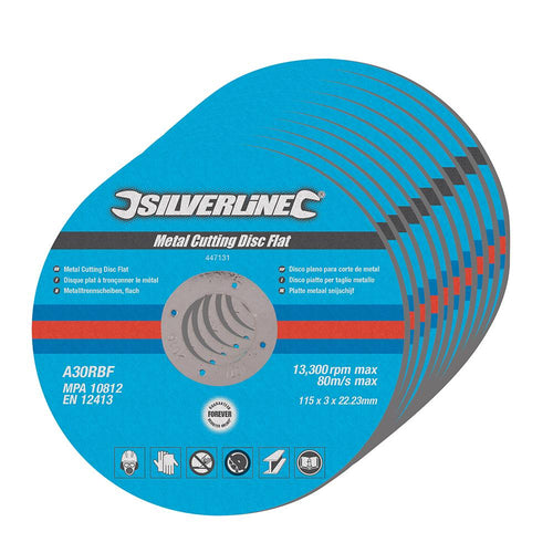 Silverline 447131 Metal Cutting Discs Flat 10pk - 115 x 3 x 22.23mm - Voyto Ltd Online