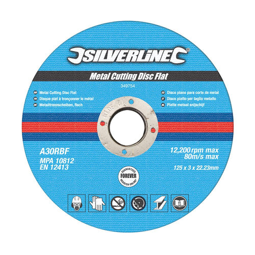 Silverline 349754 Metal Cutting Discs Flat 10pk - 125 x 3 x 22.23mm - Voyto Ltd Online