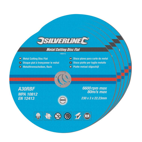 Silverline 186810 Metal Cutting Discs Flat 5pk - 230 x 3 x 22.23mm - Voyto Ltd Online
