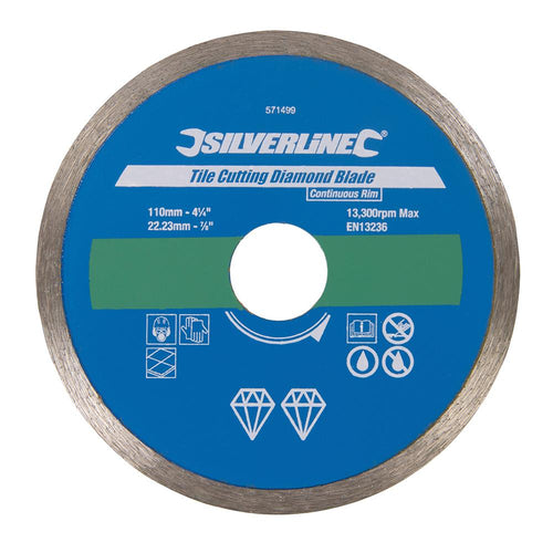 Silverline 571499 Tile Cutting Diamond Blade - 110 x 22.23mm Continuous Rim - Voyto Ltd Online