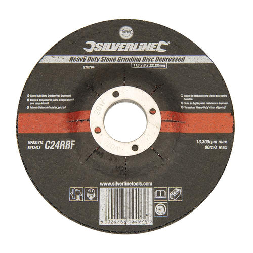 Silverline 275794 Heavy Duty Stone Grinding Disc Depressed - 115 x 6 x 22.23mm - Voyto Ltd Online