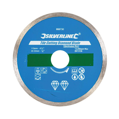 Silverline 868730 Tile Cutting Diamond Blade - 115 x 22.23mm Continuous Rim - Voyto Ltd Online