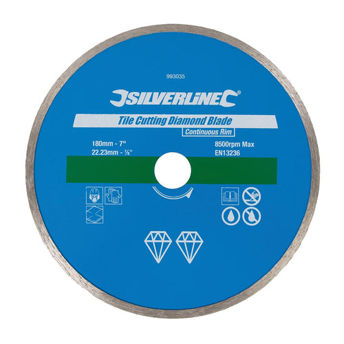 Silverline 993035 Tile Cutting Diamond Blade - 180 x 22.23mm Continuous Rim - Voyto Ltd Online