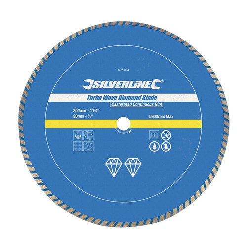 Silverline 675104 Turbo Wave Diamond Blade - 300 x 20mm Castellated Continuous Rim - Voyto Ltd Online