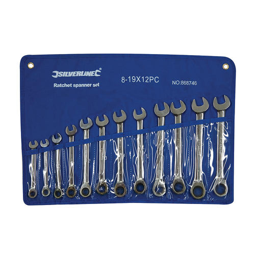 Silverline 868746 Fixed Head Ratchet Spanner Set 12pce - 8 - 19mm - Voyto Ltd Online