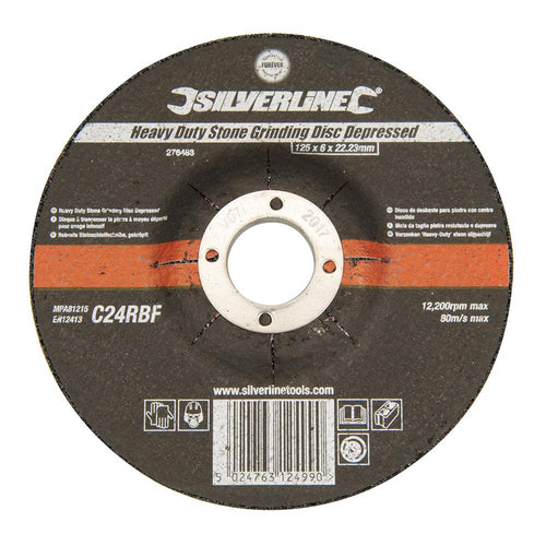 Silverline 276483 Heavy Duty Stone Grinding Disc Depressed - 125 x 6 x 22.23mm - Voyto Ltd Online
