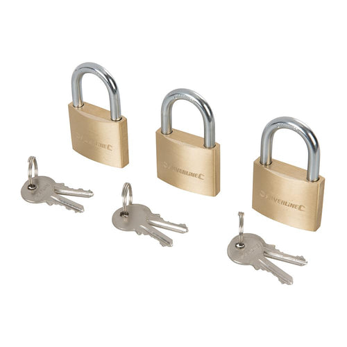 Silverline 984411 Brass Padlock Keyed to Differ 3pk - 40mm - Voyto Ltd Online