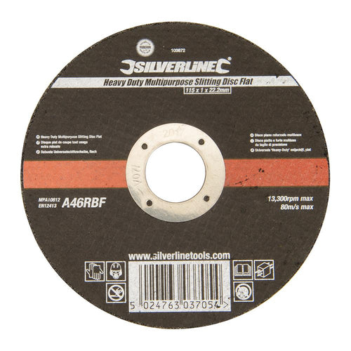 Silverline 103672 Heavy Duty Multipurpose Slitting Disc Flat - 115 x 1 x 22.23mm - Voyto Ltd Online