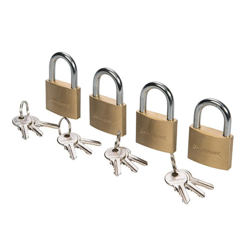 Silverline 675152 Brass Padlock Keyed Alike 4pk - 40mm - Voyto Ltd Online