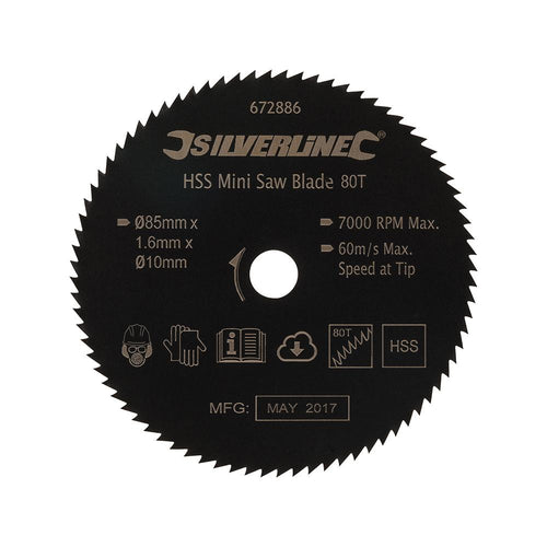 Silverline 672886 HSS Mini Saw Blade - 85mm Dia - 10mm Bore - 80T - Voyto Ltd Online