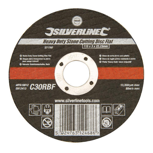 Silverline 271797 Heavy Duty Stone Cutting Disc Flat - 115 x 3 x 22.23mm - Voyto Ltd Online