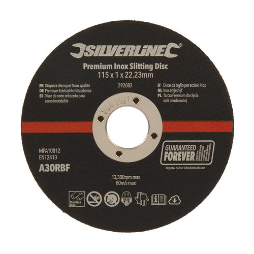 Silverline 292082 Premium Inox Slitting Disc 10pk - 115 x 1 x 22.23mm - Voyto Ltd Online