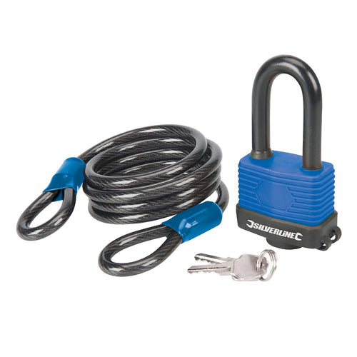 Silverline 701442 Looped Steel Security Cable & Weatherproof Padlock Set 2pce - 1.8m x 8mm - Voyto Ltd Online