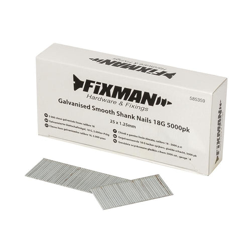 Fixman 585359 Galvanised Smooth Shank Nails 18G 5000pk - 25 x 1.25mm - Voyto Ltd Online